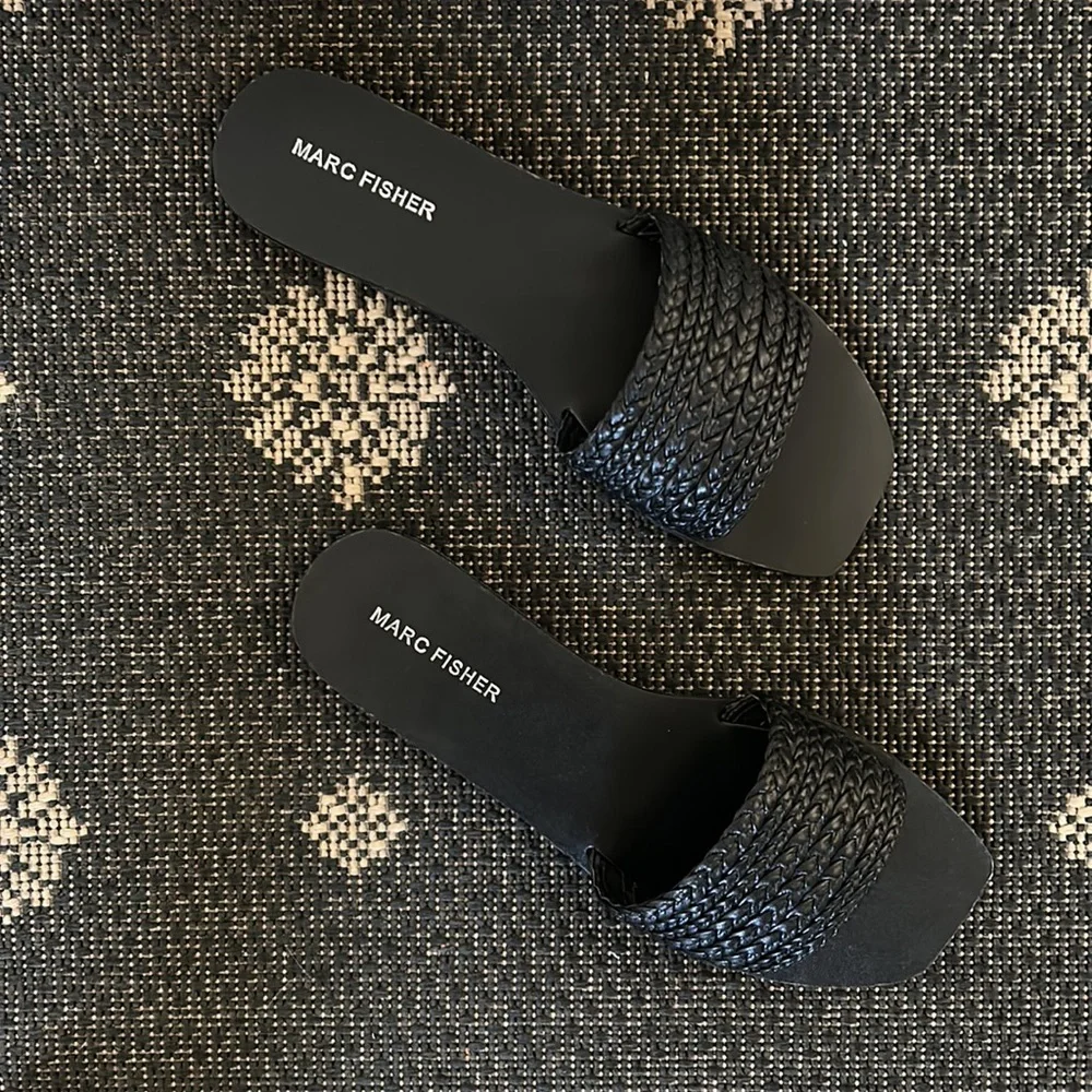 Marc Fisher Black Braided Slide Sandals